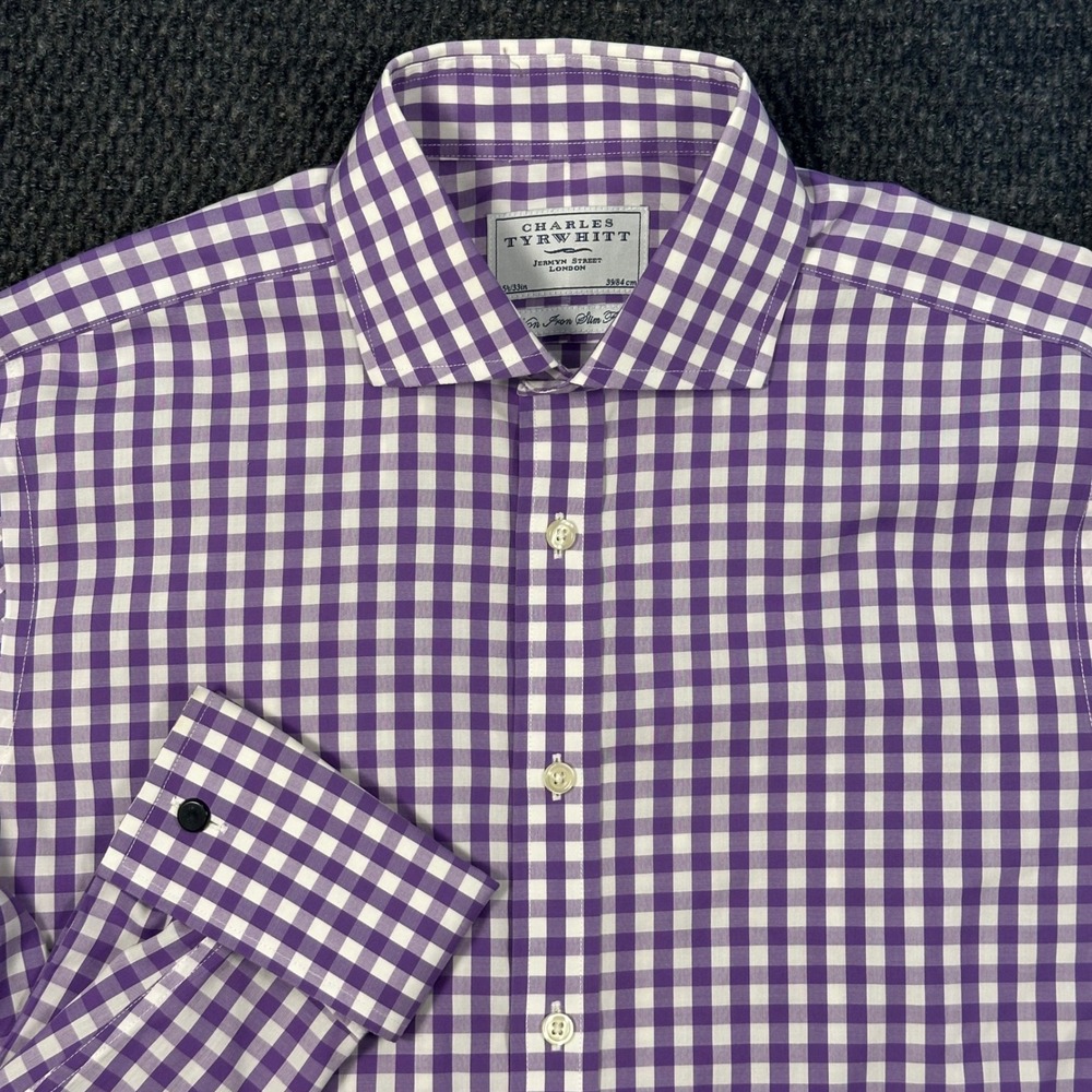 Charles Tyrwhitt Dress Shirt Men 15.5 33 Slim Fit French Cuff Purple Gingham